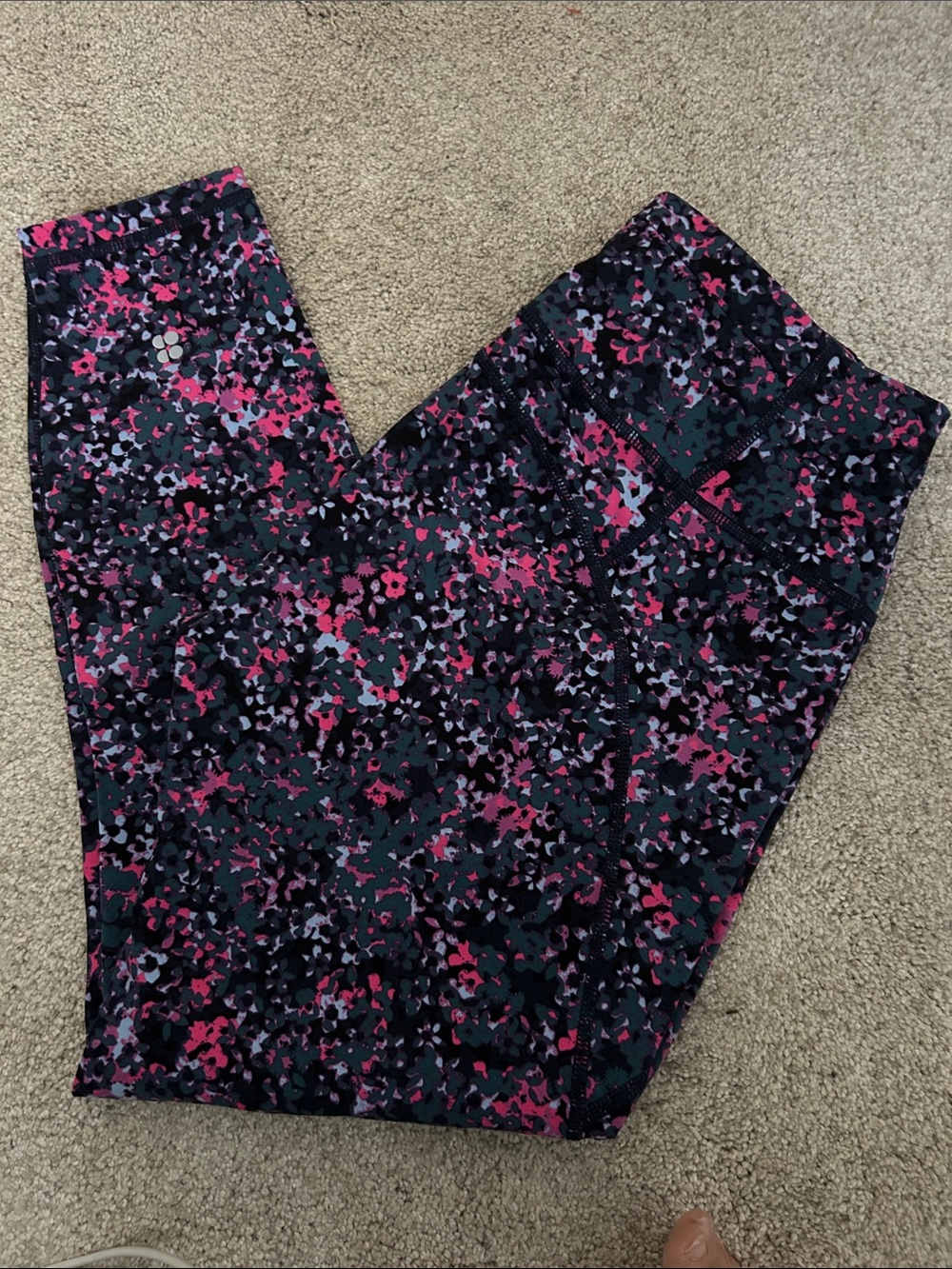 Sweaty Betty Pink & Black Floral-Print Leggings M